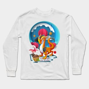 The Orange Dragon with Pterodactyl Long Sleeve T-Shirt